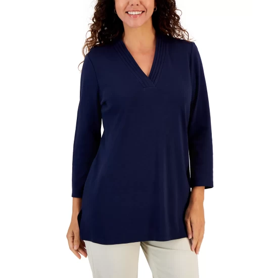 Best Sale ๐ Karen Scott ๐ฉ Women's Long-Sleeve Rose Print Top, Created For Macy's Deep Black ๐คฉ