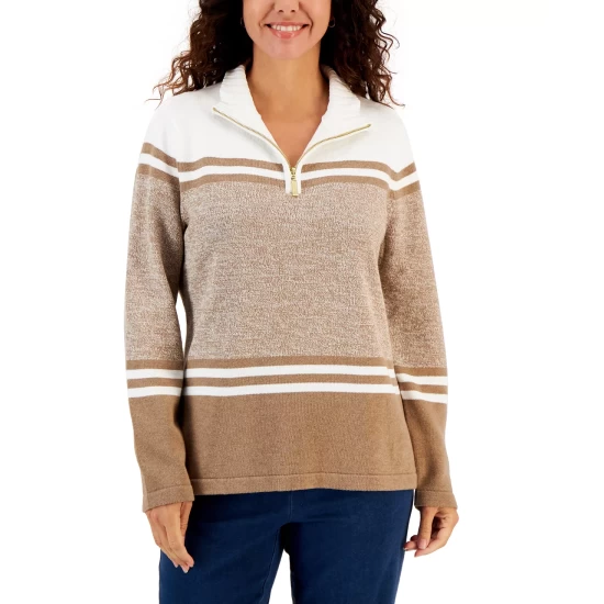 Best Sale โญ Karen Scott ๐ฉ Women's Ribbed V-Neck Sweater, Created For Macy's Smoke Grey Heather ๐