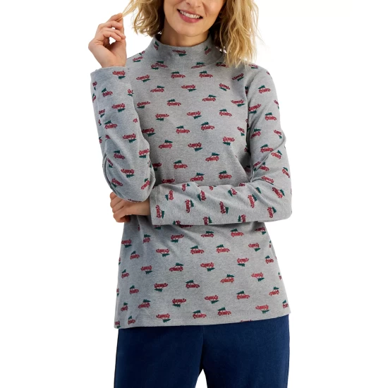 Best Sale โ Karen Scott ๐ฉ Women's Desi Printed Fleece Top, Created For Macy's Smoke Grey Heather ๐ - Image 3