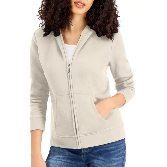 Promo ๐ Karen Scott Zip-Front Hooded Sweatshirt, Created For Macy's Artic Wolf ๐ฅฐ - Image 5