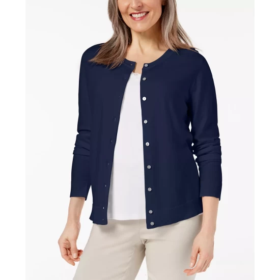Best Sale ๐ Karen Scott Cotton Zip-Neck Top, Created For Macy's Light Blue Heather ๐