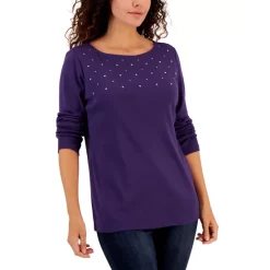 Best reviews of 👍 Karen Scott Long Sleeve Cotton Scoop-Neckline Top, Created For Macy's Chestnut Heather 😍