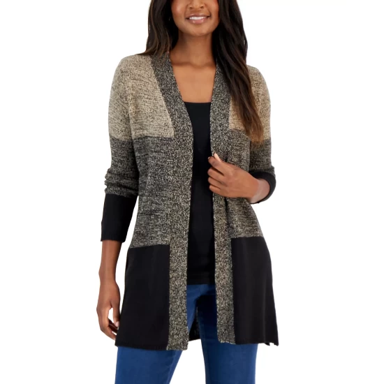 Discount ๐ Karen Scott ๐ฉ Women's Turbo Colorblocked Cardigan, Created For Macy's Black Combo ๐ - Image 2