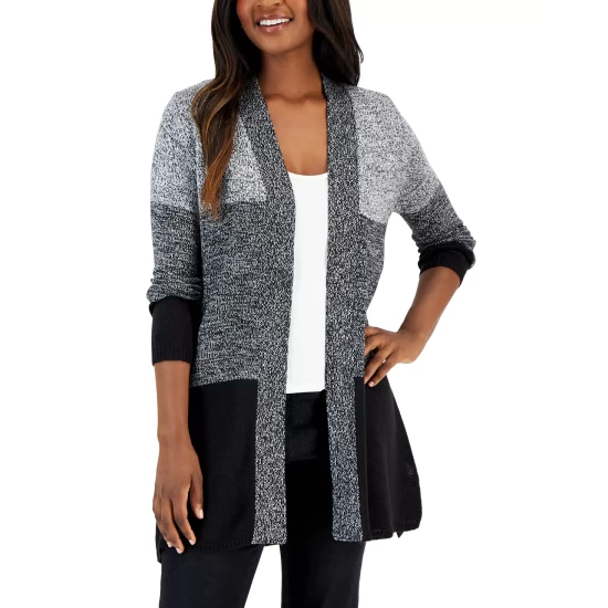 Discount ๐ Karen Scott ๐ฉ Women's Turbo Colorblocked Cardigan, Created For Macy's Black Combo ๐ - Image 3