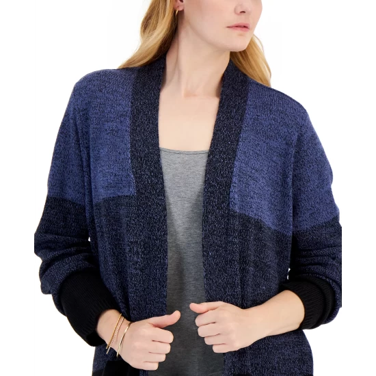 Discount ๐ Karen Scott ๐ฉ Women's Turbo Colorblocked Cardigan, Created For Macy's Black Combo ๐ - Image 4