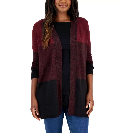 Discount ๐ Karen Scott ๐ฉ Women's Turbo Colorblocked Cardigan, Created For Macy's Black Combo ๐ - Image 5