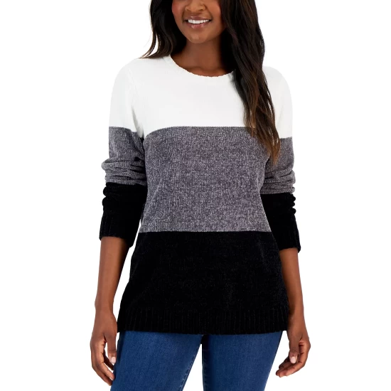 Flash Sale ๐ Karen Scott ๐ฉ Women's Lucy Chenille Colorblocked Sweater, Created For Macy's Blue Combo โ - Image 2