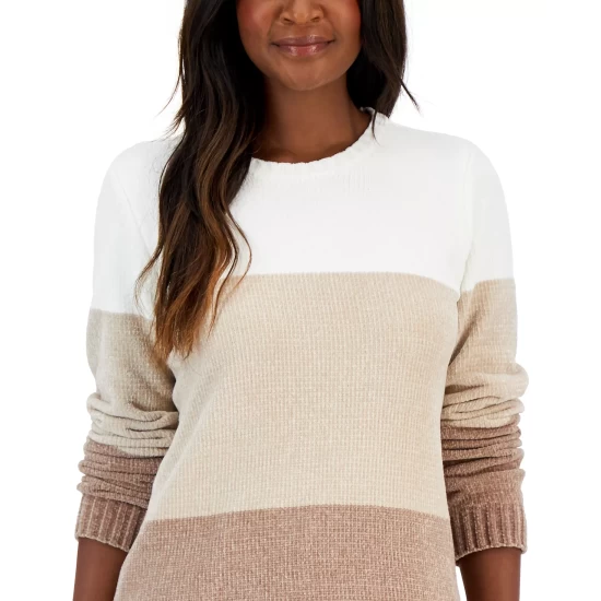 Flash Sale ๐ Karen Scott ๐ฉ Women's Lucy Chenille Colorblocked Sweater, Created For Macy's Blue Combo โ - Image 3