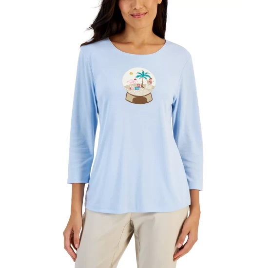 Top 10 ๐ Karen Scott ๐ฉ Women's Mistletoe Boutique Printed Henley Top, Created For Macy's Intrepid Blue ๐ - Image 3