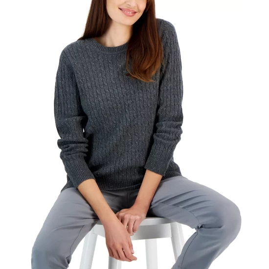 Best Pirce 💯 Karen Scott 👩 Women's Crewneck Cable Sweater, Created For Macy's Light Blue Neps ✨ - Image 3