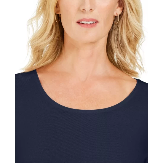 Cheap ⌛ Karen Scott 👩 Women's 3/4-Sleeve Printed V-Neck Top, Created For Macy's Bright White 👏 - Image 3