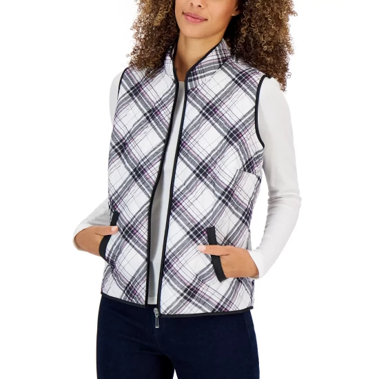 Deals 🥰 Karen Scott 👩 Women's Plaid Sleeveless Puffer Vest, Created For Macy's New Red Amore 🎁 - Image 4