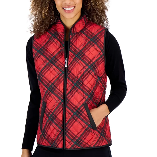 Deals 🥰 Karen Scott 👩 Women's Plaid Sleeveless Puffer Vest, Created For Macy's New Red Amore 🎁 - Image 6