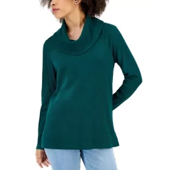 Coupon ✔️ Karen Scott Petite Printed Turtleneck Sweater, Created For Macy's New Red Amore Stripe 🧨