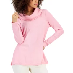 Budget โ Karen Scott Plus Size Cotton Pleated Neck 3/4-Sleeve Tunic, Created For Macy's Sea Pink ๐งจ