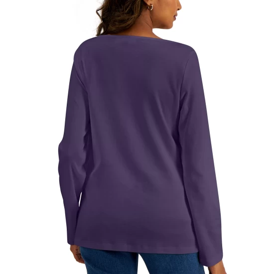 Wholesale ๐ฏ Karen Scott Boat-Neck T-Shirt, Created For Macy's Smoke Grey Heather ๐คฉ - Image 7