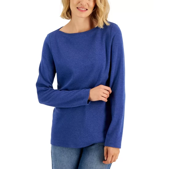 Wholesale ๐ฏ Karen Scott Boat-Neck T-Shirt, Created For Macy's Smoke Grey Heather ๐คฉ - Image 13