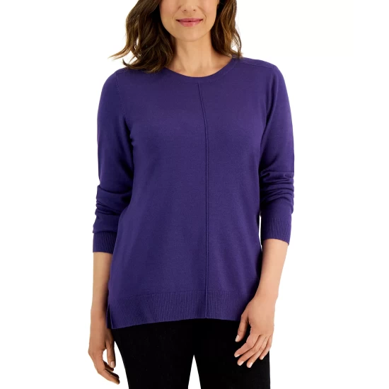 Cheap 🤩 Karen Scott 👩 Women's Seam Front Crewneck Top, Created For Macy's Blue Mirage Heather 🥰 - Image 8