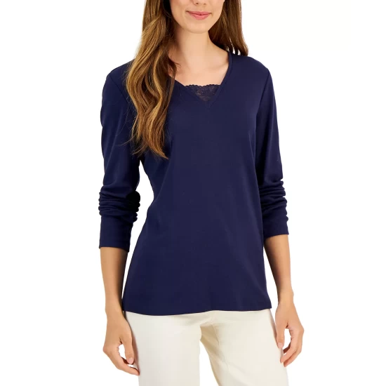 Top 10 🎉 Karen Scott Plus Size Cotton Crochet-Trimmed Top, Created For Macy's Boca Blush ❤️