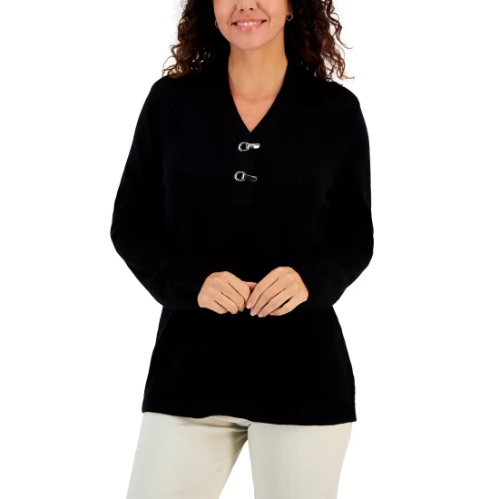 Buy ๐ Karen Scott Plus Size Rhinestone Heart Top, Created For Macy's Deep Black ๐ฅ - Image 3