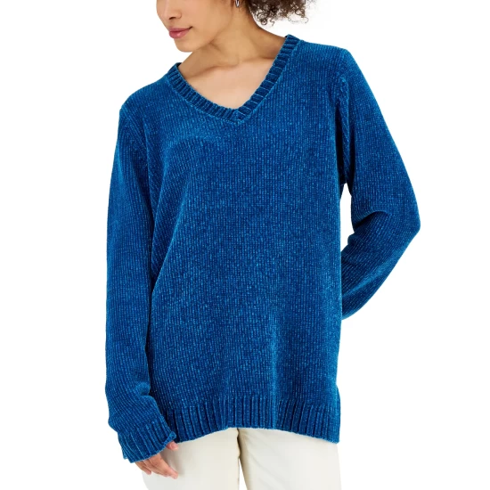 Brand new 😉 Karen Scott 👩 Women's V-Neck Chenille Sweater, Created For Macy's Aqua Lake ✔️ - Image 8