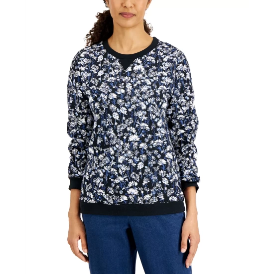 Buy โญ Karen Scott ๐ฉ Women's โ๏ธ Summer Blooms Printed Fleece Top, Created For Macy's Boca Blush ๐ - Image 4