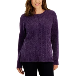 Outlet โ๏ธ Karen Scott Plus Size Curved Hem Striped-Yoke Sweater, Created For Macy's New Red Amore โญ
