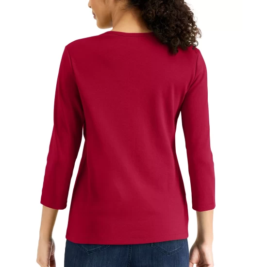 Brand new ๐ฅ Karen Scott Petite Cardinal Roses Scoop-Neck Top, Created For Macy's Deep Black ๐