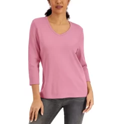 Best Pirce ⌛ Karen Scott Cotton V-Neck Short Sleeve Top, Created For Macy's Citron Aura 😍