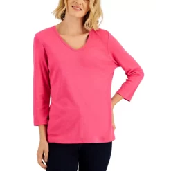 Deals ⭐ Karen Scott Plus Size Rhinestone Seashell-Graphic Top, Created For Macy's New Red Amore 👍