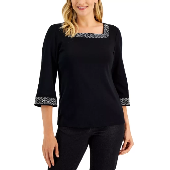 Deals ๐ฅ Karen Scott Plus Size Curved Hem Colorblocked Sweater, Created For Macy's Winter White โญ - Image 3