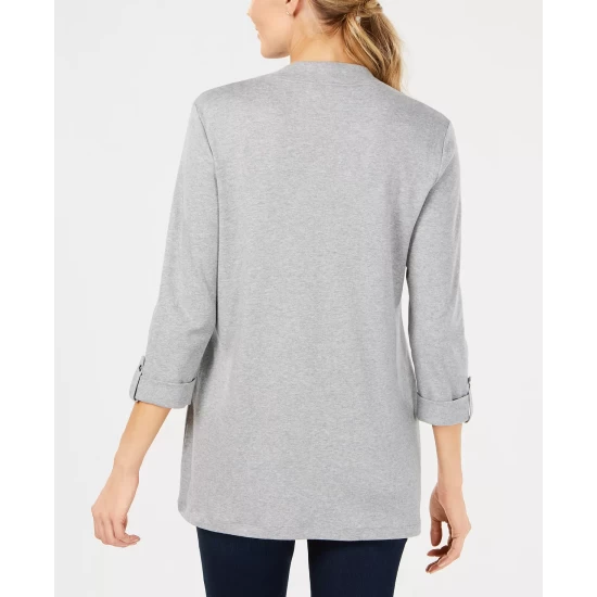 Outlet ๐ฅฐ Karen Scott ๐ฉ Women's Short-Sleeve Shell-Print Henley Top, Created For Macy's Intrepid Blue ๐ฅฐ - Image 3