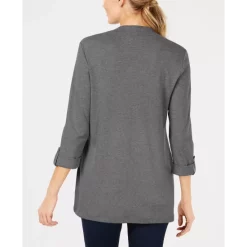 Best deal ⌛ Karen Scott Plus Size Textured-Knit Open-Front Cardigan, Created For Macy's Chestnut Heather 👍