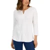New 🎁 Karen Scott Petite 3/4-Sleeve V-Neck Top, Created For Macy's Bright White 🔔