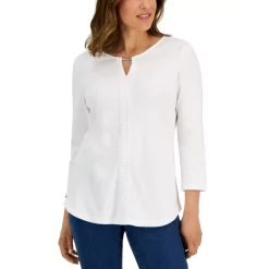 New ๐ Karen Scott Petite 3/4-Sleeve V-Neck Top, Created For Macy's Bright White ๐