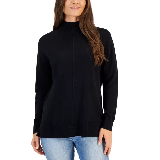 Best Pirce ๐ Karen Scott ๐ฉ Women's Cotton Seam-Front Mock Neck Sweater, Created For Macy's Light Blue Heather ๐ - Image 2