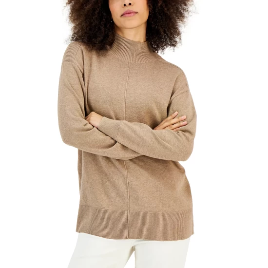 Best Pirce ๐ Karen Scott ๐ฉ Women's Cotton Seam-Front Mock Neck Sweater, Created For Macy's Light Blue Heather ๐ - Image 4