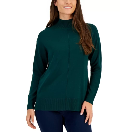 Best Pirce ๐ Karen Scott ๐ฉ Women's Cotton Seam-Front Mock Neck Sweater, Created For Macy's Light Blue Heather ๐ - Image 5