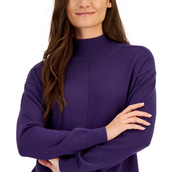 Best Pirce ๐ Karen Scott ๐ฉ Women's Cotton Seam-Front Mock Neck Sweater, Created For Macy's Light Blue Heather ๐ - Image 7