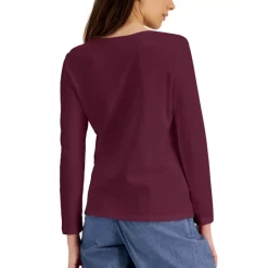 Brand new 🛒 Karen Scott Petite Cotton Hotfix-Embellished Keyhole Top, Created For Macy's Meridian Teal 👏