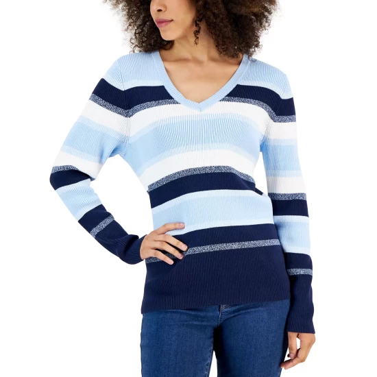 Best Sale โญ Karen Scott ๐ฉ Women's Ribbed V-Neck Sweater, Created For Macy's Smoke Grey Heather ๐ - Image 2