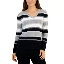 Flash Sale ⭐ Karen Scott Petite Cable-Knit V-Neck Sweater, Created For Macy's Intrepid Blue Nep 💯