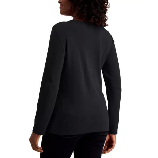 Best reviews of 👍 Karen Scott Long Sleeve Cotton Scoop-Neckline Top, Created For Macy's Chestnut Heather 😍 - Image 4