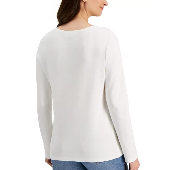 Best reviews of 👍 Karen Scott Long Sleeve Cotton Scoop-Neckline Top, Created For Macy's Chestnut Heather 😍 - Image 5