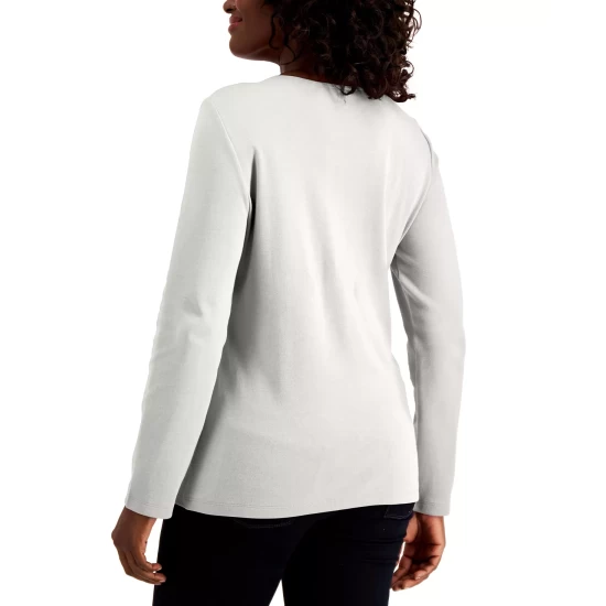 Best reviews of 👍 Karen Scott Long Sleeve Cotton Scoop-Neckline Top, Created For Macy's Chestnut Heather 😍 - Image 6