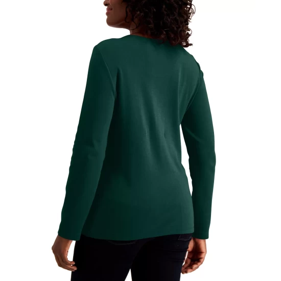 Best reviews of 👍 Karen Scott Long Sleeve Cotton Scoop-Neckline Top, Created For Macy's Chestnut Heather 😍 - Image 7