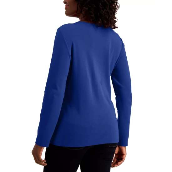 Best reviews of 👍 Karen Scott Long Sleeve Cotton Scoop-Neckline Top, Created For Macy's Chestnut Heather 😍 - Image 8