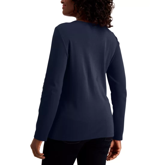 Best reviews of 👍 Karen Scott Long Sleeve Cotton Scoop-Neckline Top, Created For Macy's Chestnut Heather 😍 - Image 9