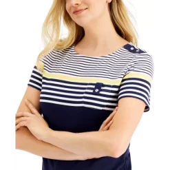 Outlet ๐ Karen Scott ๐ฉ Women's Sail Specks Printed Top, Created For Macy's Bright White ๐