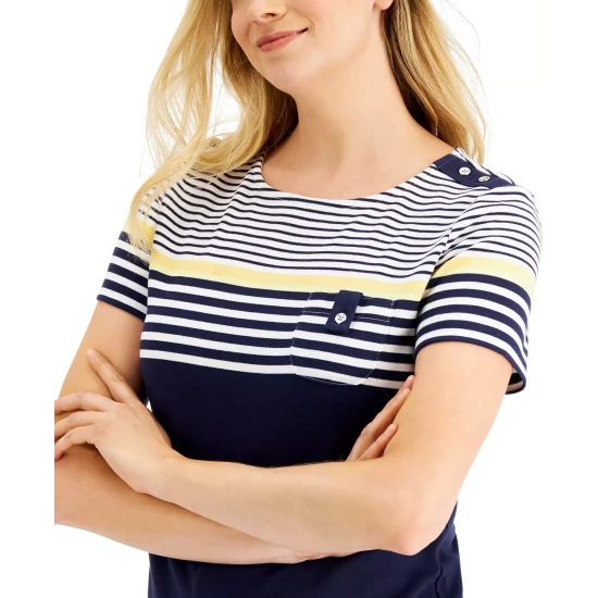 Outlet ๐ Karen Scott ๐ฉ Women's Sail Specks Printed Top, Created For Macy's Bright White ๐